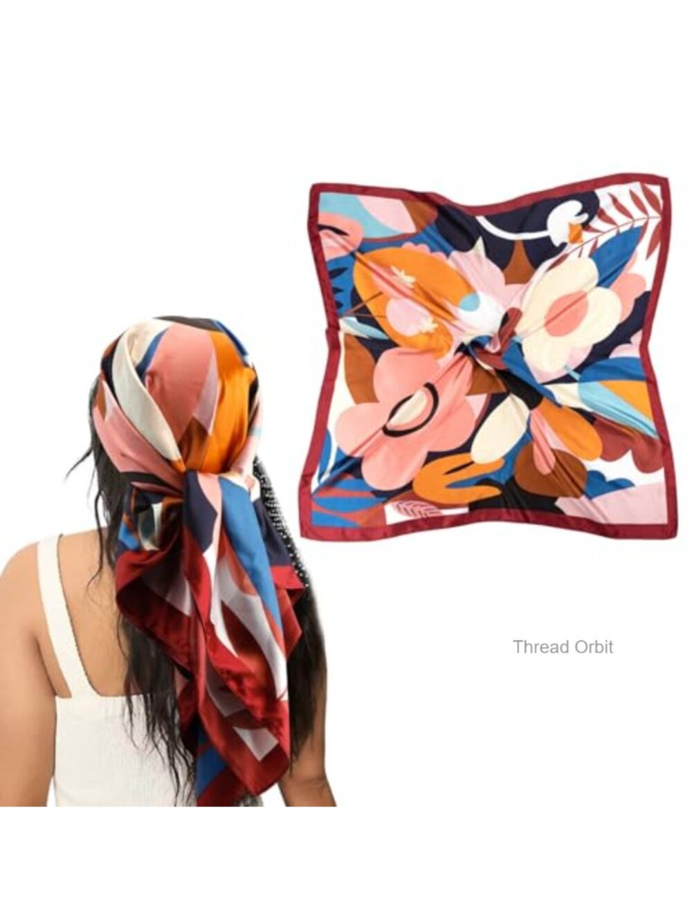 Silk-Like Polyester Square Head Scarf Bandana Wrap 35x35 Inches